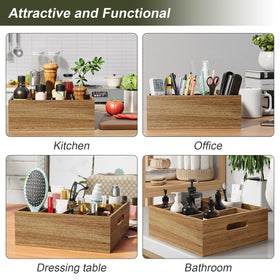 Aofure Acacia Wood Utensil Holder stores napkins and cups for quick setups