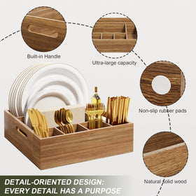 Aofure Acacia Wood Utensil Holder on countertop for napkins, cups, and cutlery