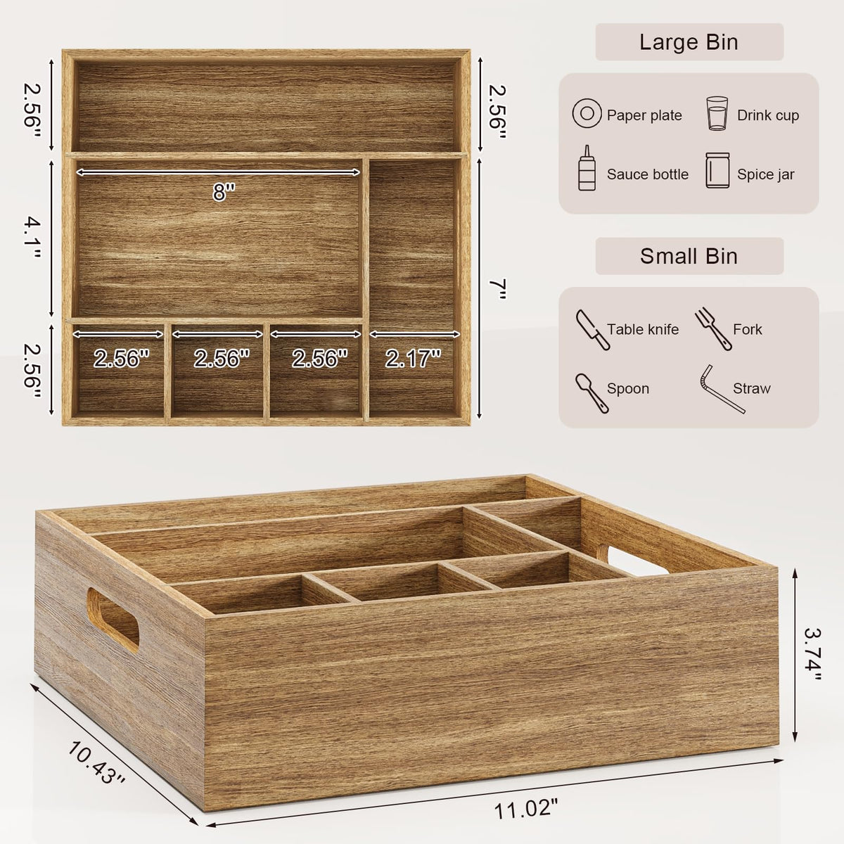 Aofure Acacia Wood Caddy for outdoor gatherings and picnics