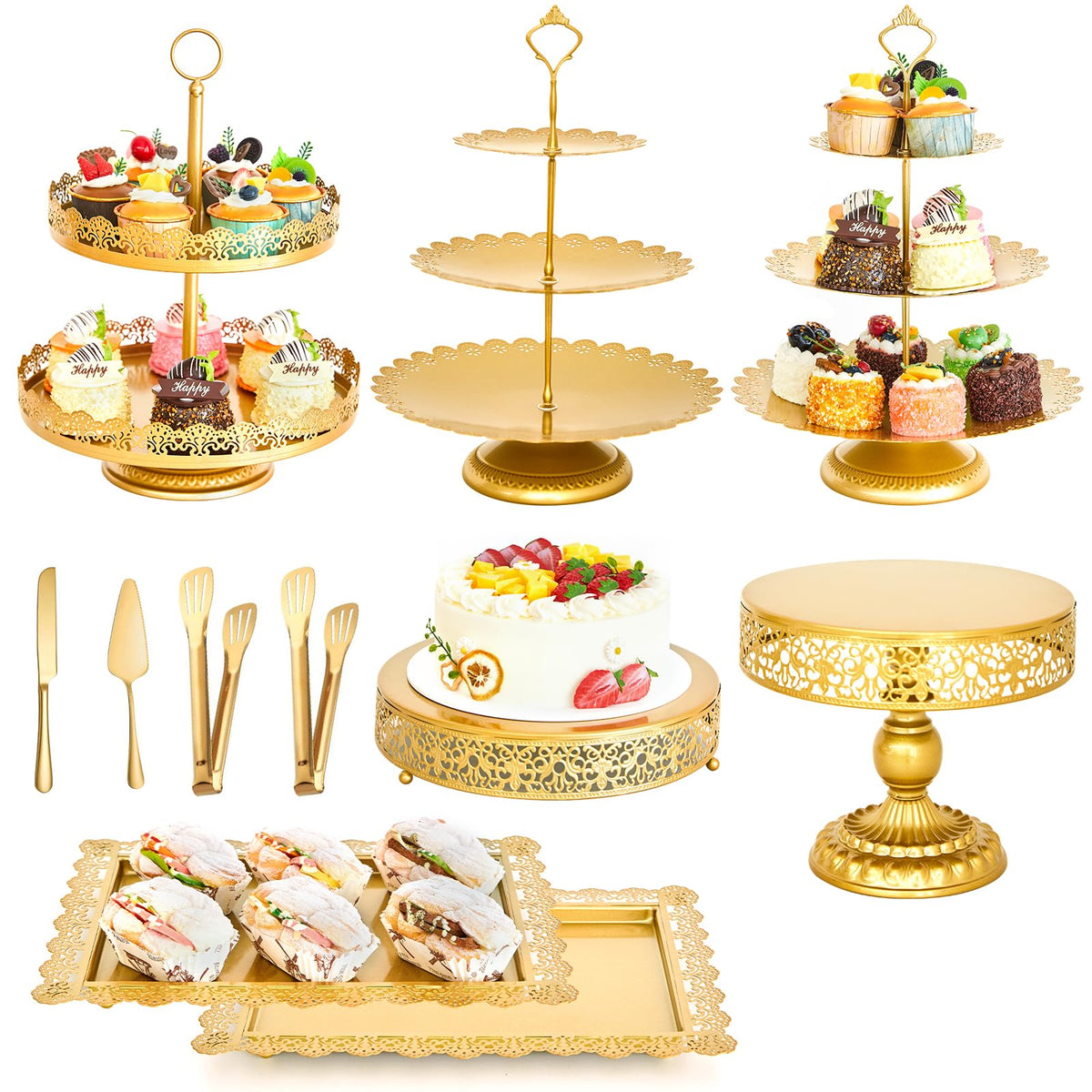 Aofure gold 3-tier cake stand for elegant wedding desserts