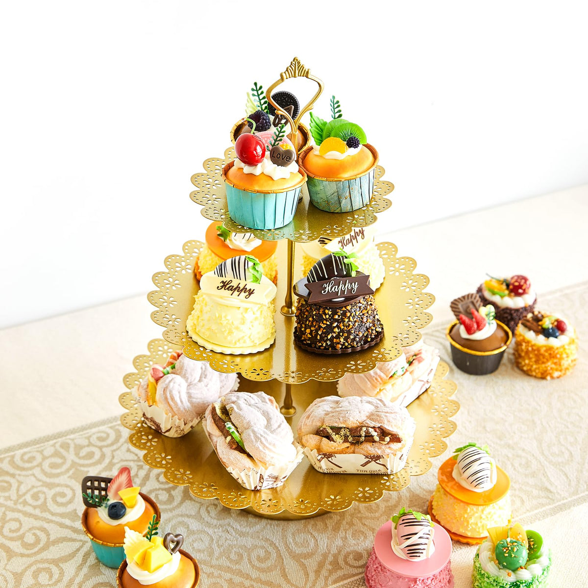 Aofure gold 3-tier cake stand adds height to party desserts