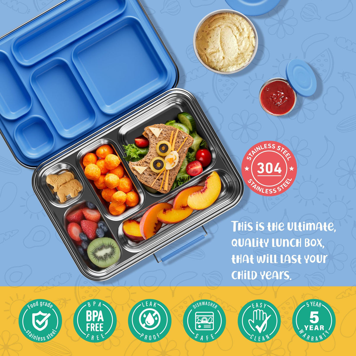 AOHEA bento box dishwasher-safe stainless steel construction for easy cleanup
