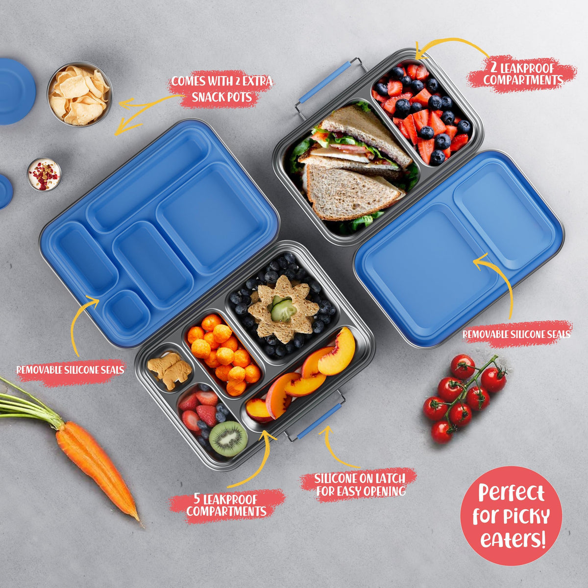 AOHEA bento box durable 304 stainless steel extends everyday lunch use