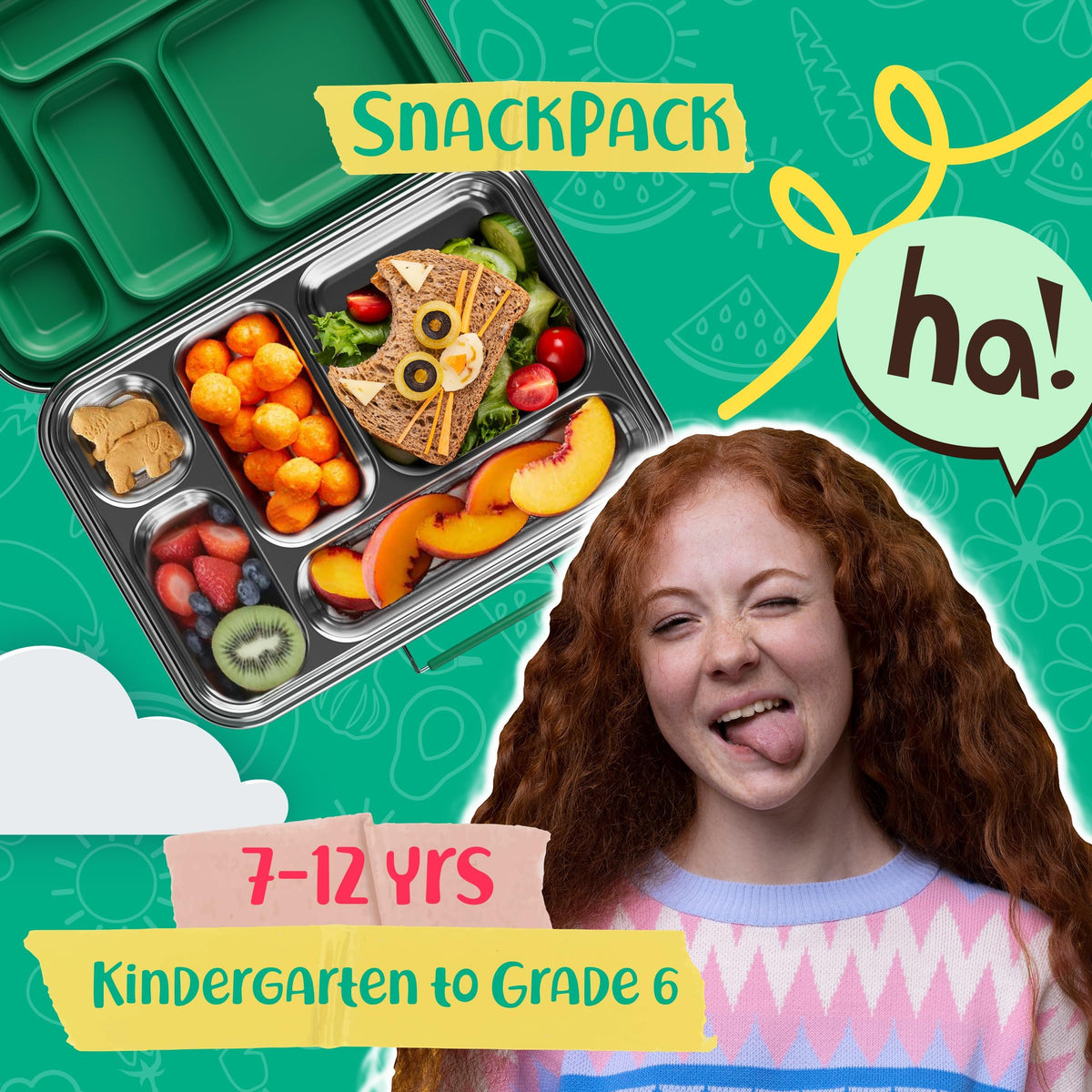 AOHEA bento box kids green five-compartments for organized meals
