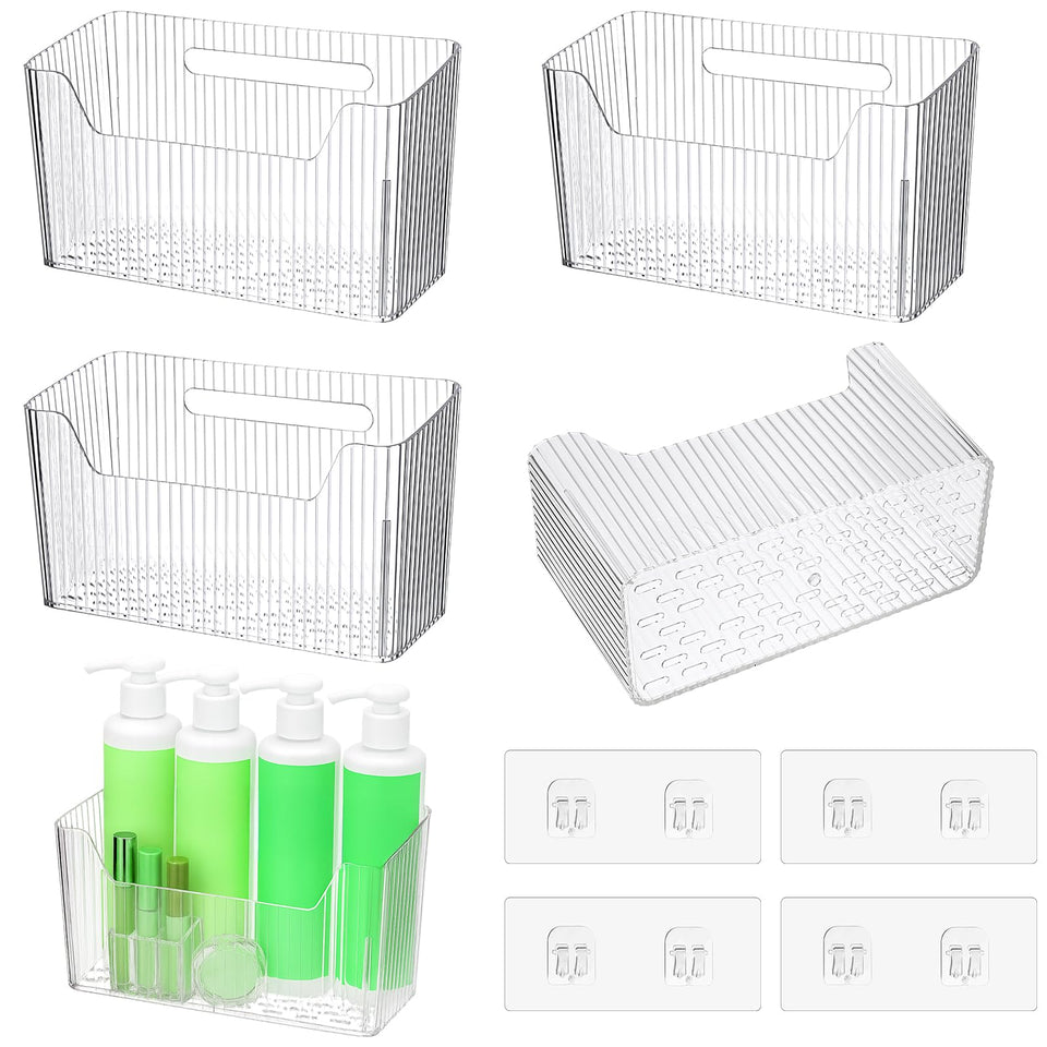 AojSup 4-pack adhesive cabinet door organizer bins in clear for door storage