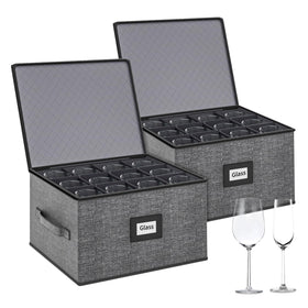 Aokeyee 2-pack wine glass storage with dividers protects fragile stemware during moves.