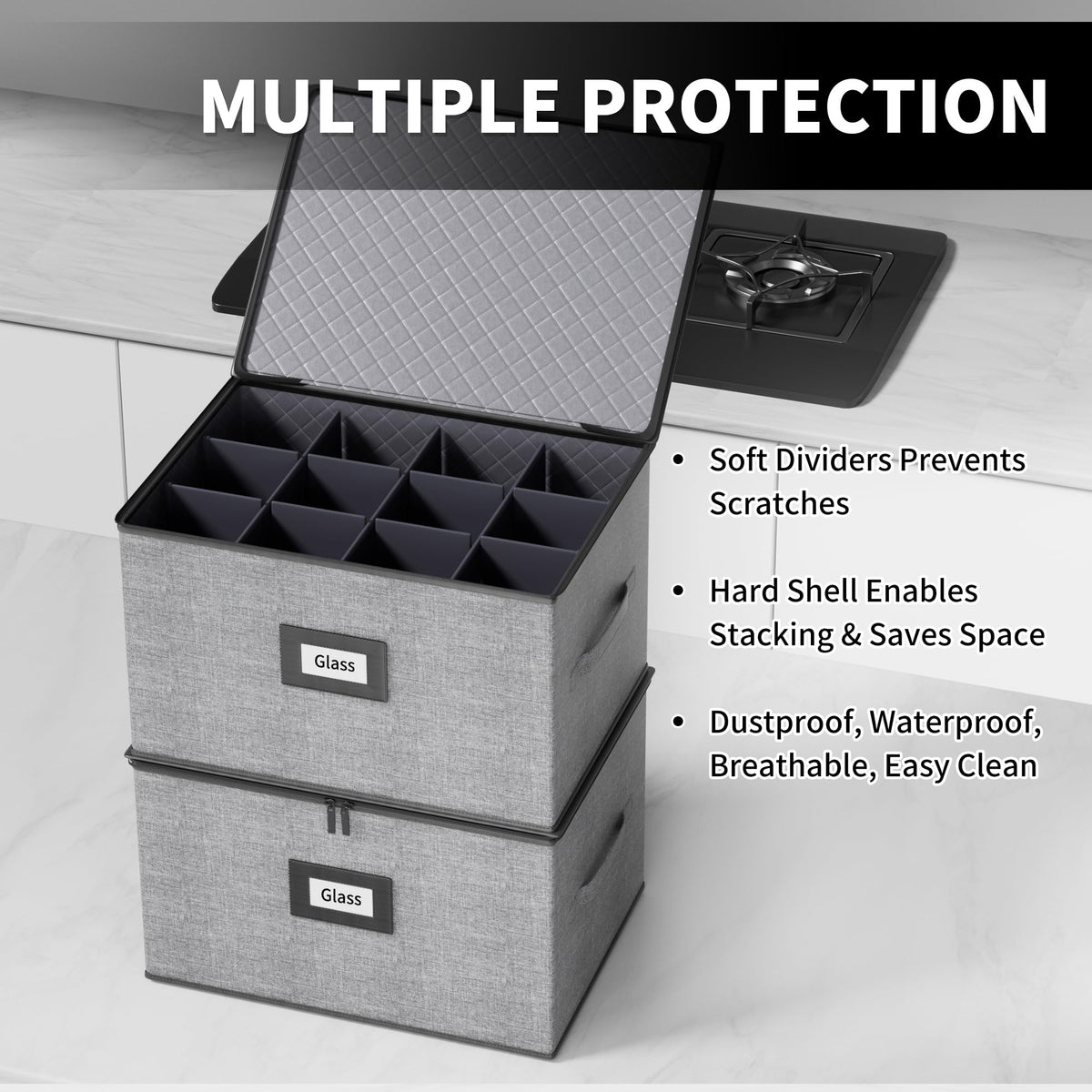 Aokeyee storage holds 24 glasses in two organized boxes for easy access.