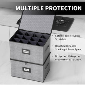 Aokeyee storage holds 24 glasses in two organized boxes for easy access.