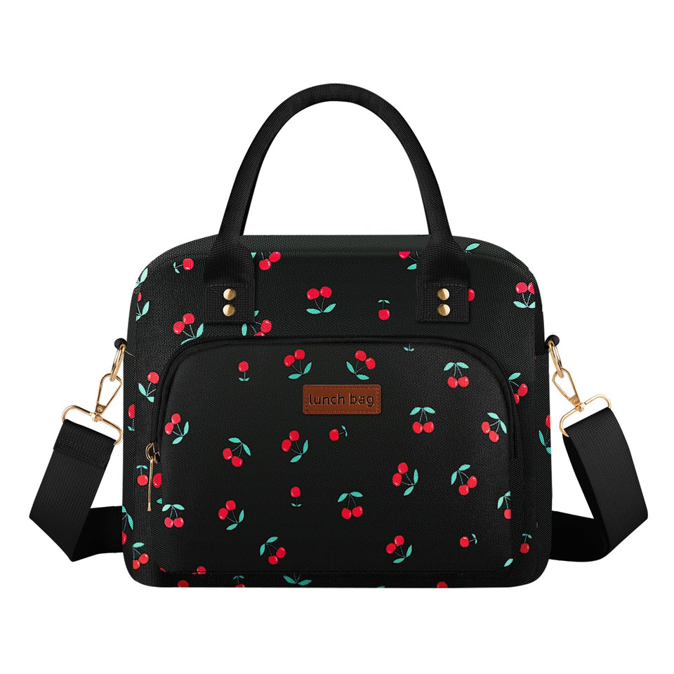 Aomeskoitoy cherry lunch bag with shoulder strap keeps meals organized.