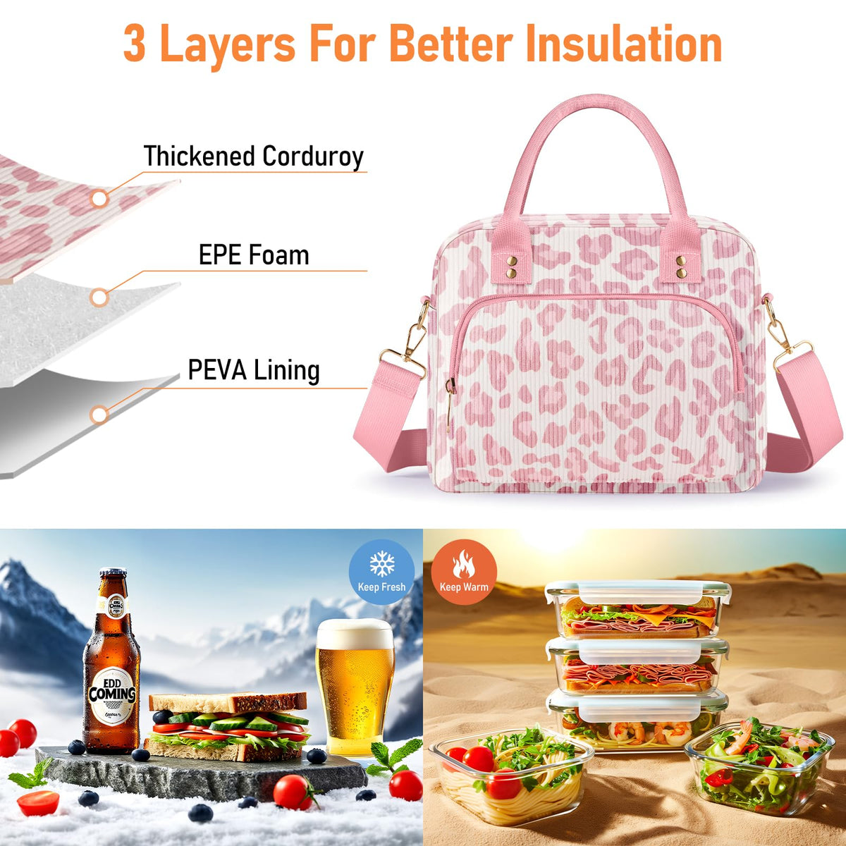 Aomeskoitoy lunch bag front pocket for quick access to essentials.