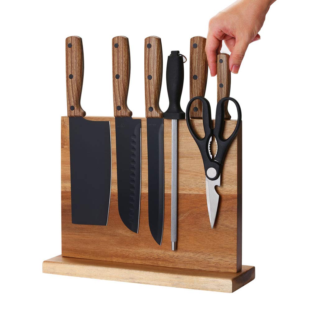 Aomiesen knife block featuring a double-sided magnet to hold blades securely.