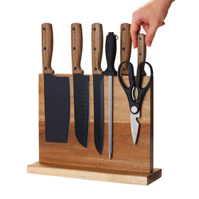 Aomiesen knife block featuring a double-sided magnet to hold blades securely.