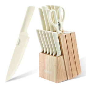 Aomiesen stainless knife set with built-in sharpener in a compact block.