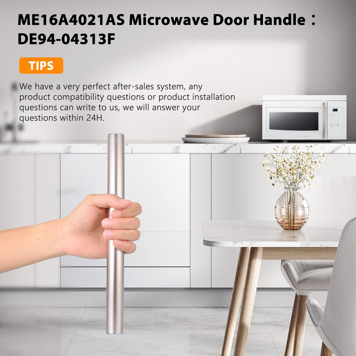 Aooashet ME16A4021AS door handle side view with smooth, easy-to-clean finish.