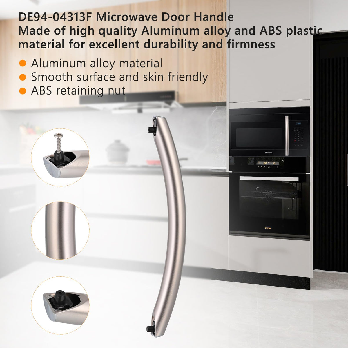 Aooashet ME16A4021AS door handle smooth finish for quick wipe-down.