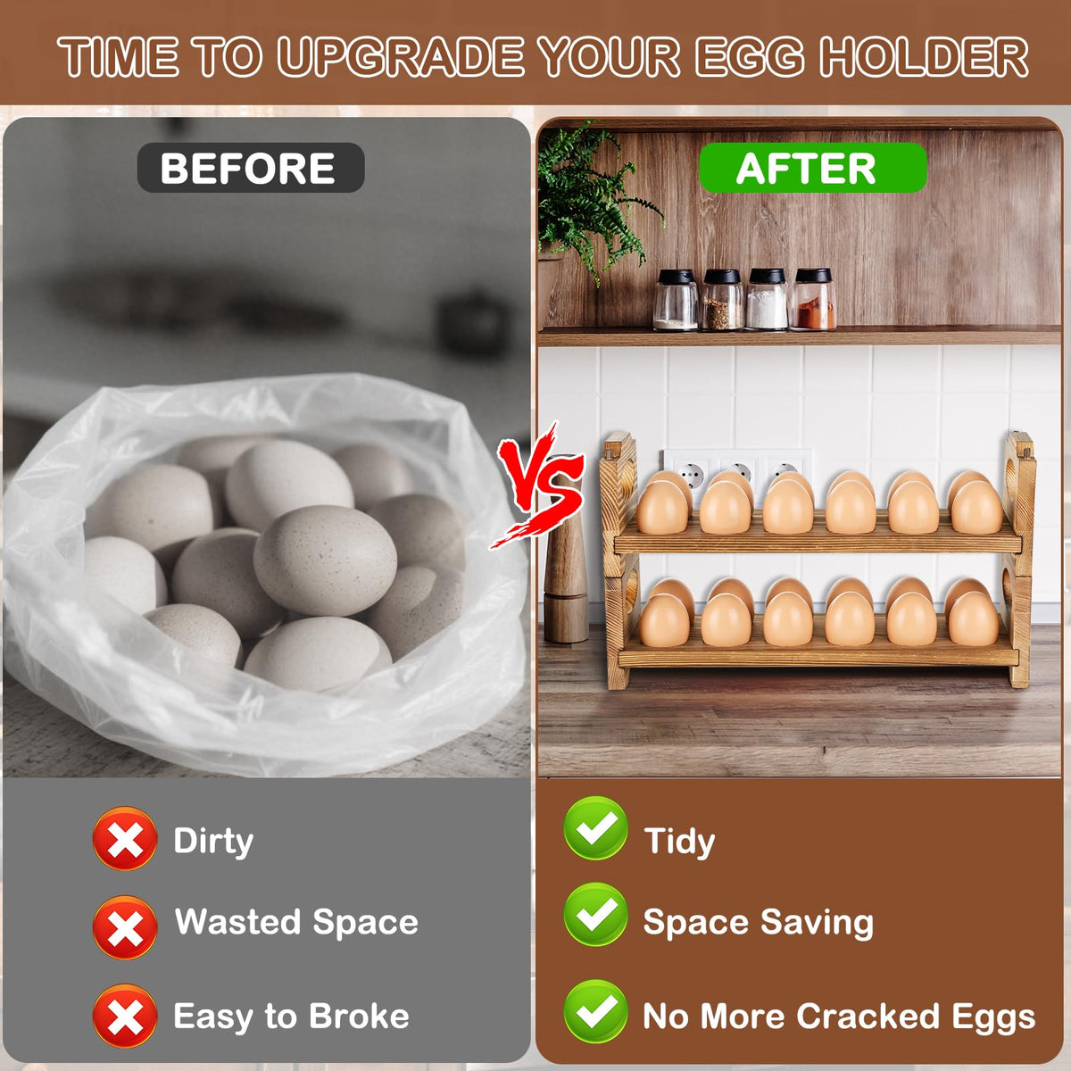 AOOHOOA 2-tier egg rack, side view, maximizes counter space.