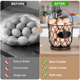AOOHOOA egg basket wooden base provides stable countertop placement