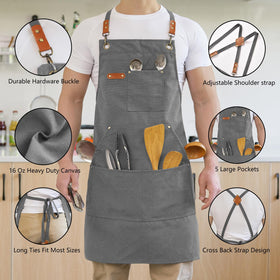 Aoomzoon apron features large front pockets for phones and notebooks.