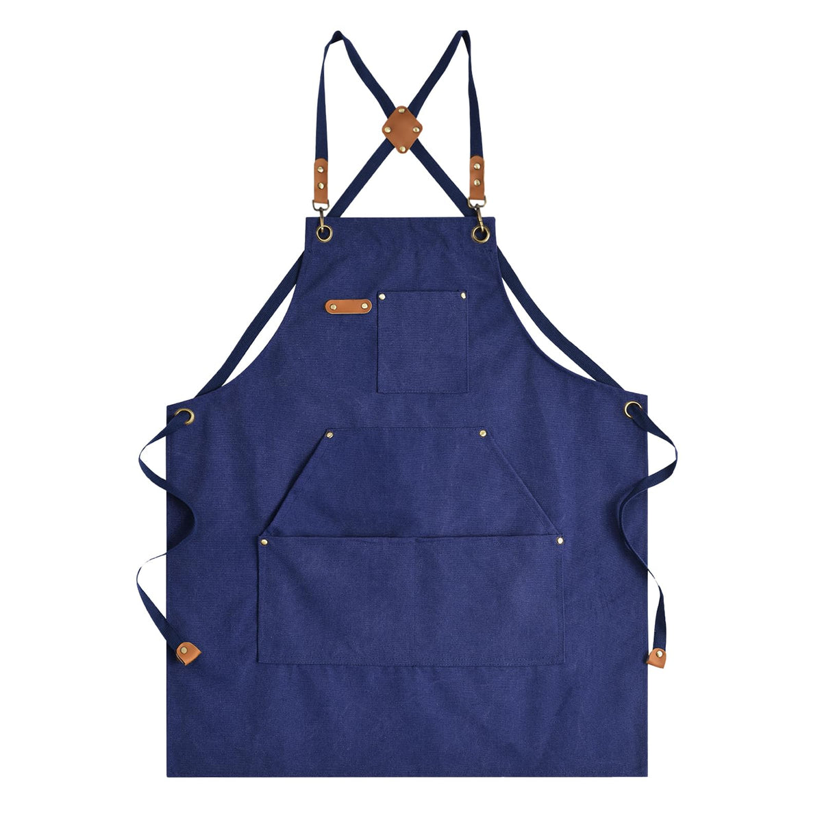 Aoomzoon canvas apron blue front view highlighting durable construction for daily cooking