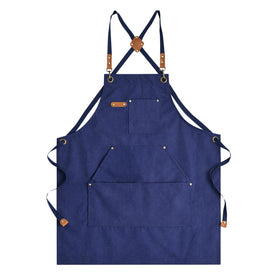 Aoomzoon canvas apron blue front view highlighting durable construction for daily cooking