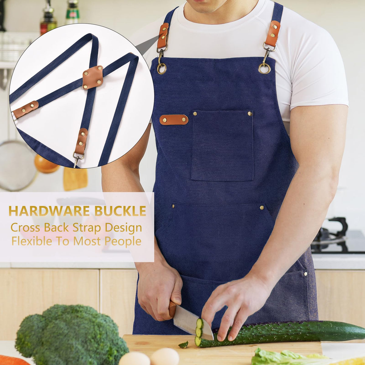 Aoomzoon canvas apron blue side pockets for convenient tool storage during service