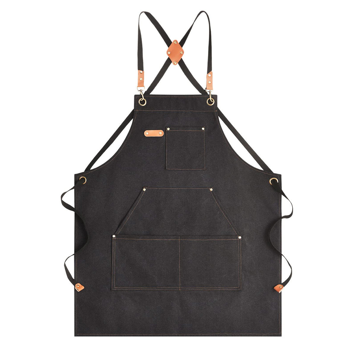 Aoomzoon canvas apron with cross-back design for comfortable all-day wear.