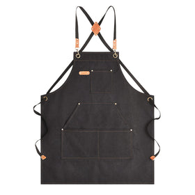 Aoomzoon canvas apron with cross-back design for comfortable all-day wear.