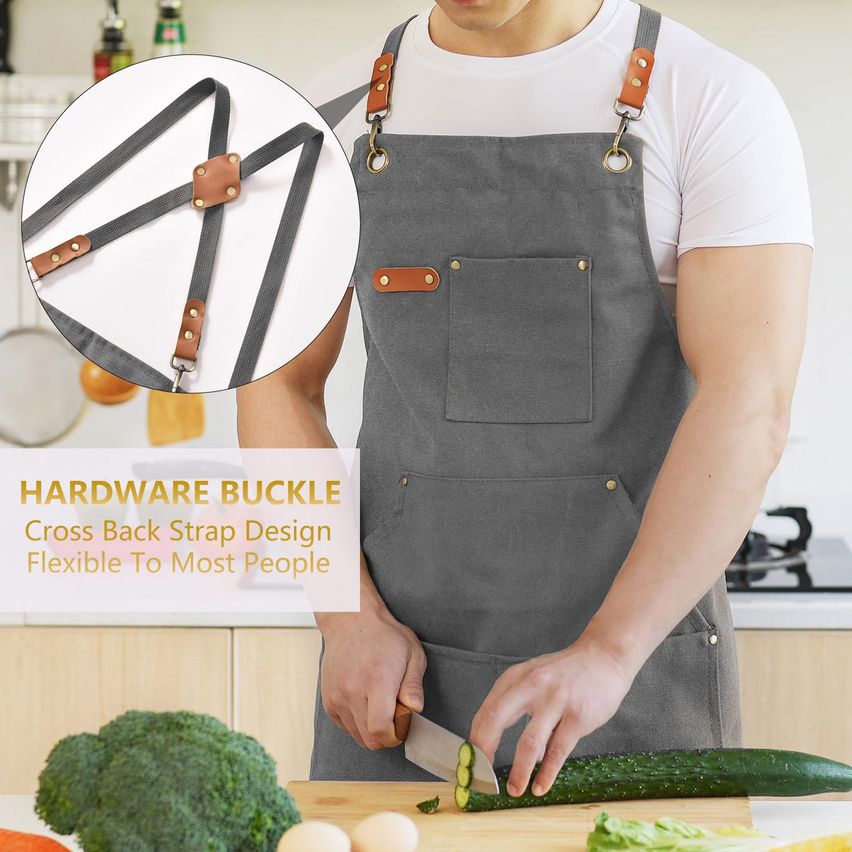 Aoomzoon canvas apron provides full 27x32 inch coverage to protect clothing.
