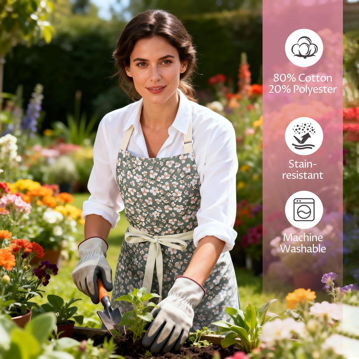 Aoomzoon floral-side apron offers stylish options for cooking or crafting.