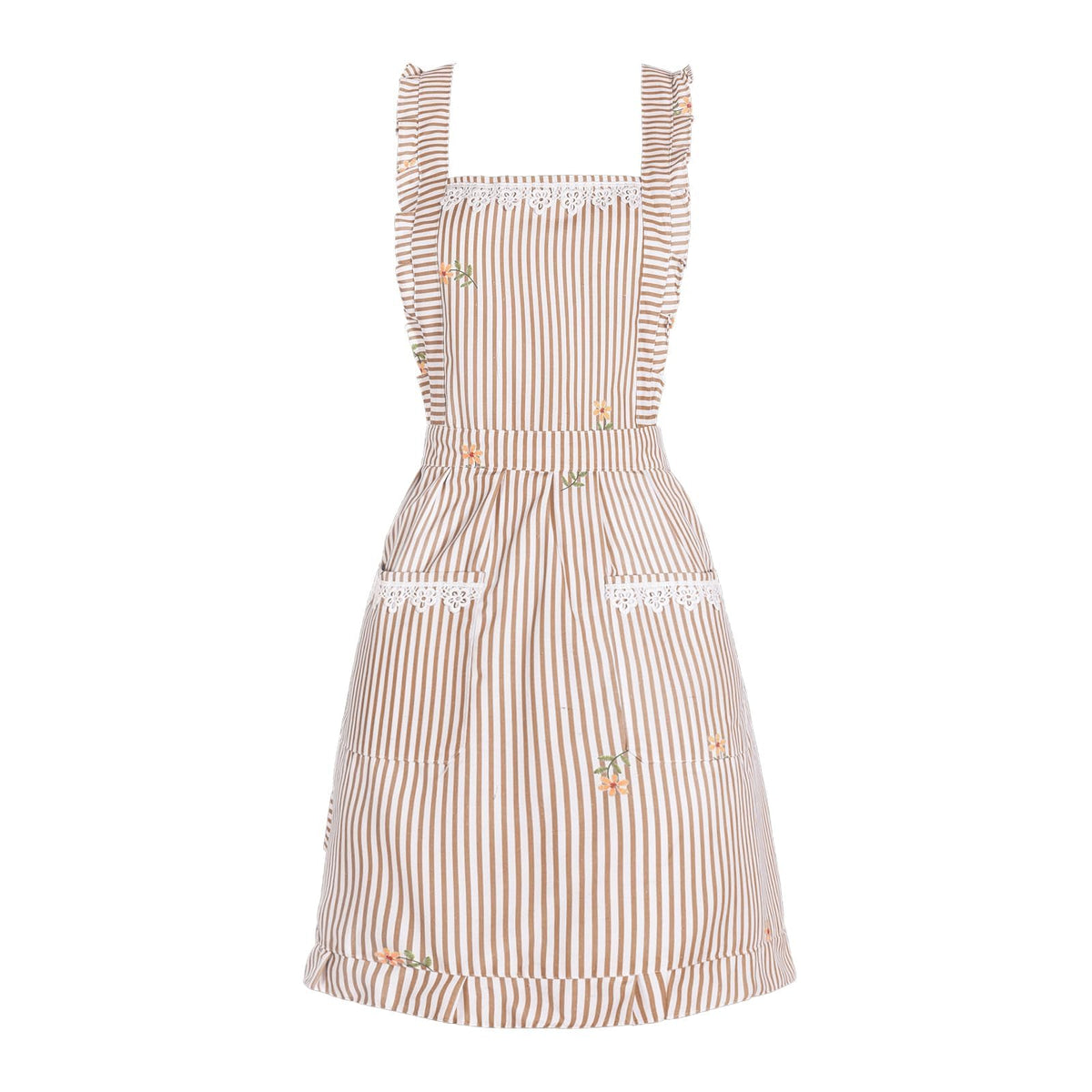 Aoomzoon funny apron with pockets in brown stripe keeps clothes clean while cooking