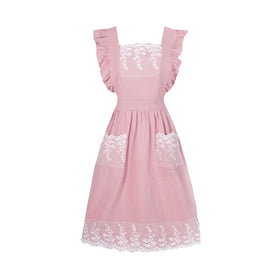 Aoomzoon vintage apron in pink with pockets for handy storage during cooking