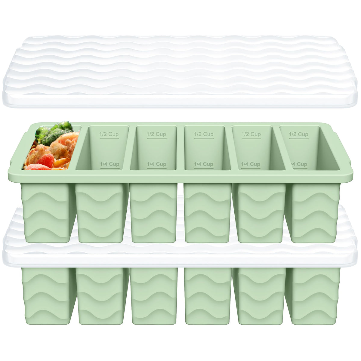 Aopigavi half-cup freezer mold with lid, top view for organized meal prep.
