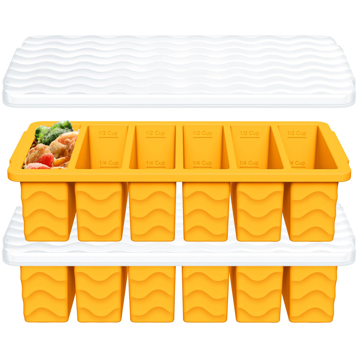 Aopigavi half-cup freezer molds with lid, compact portions for meal prep and freezing.