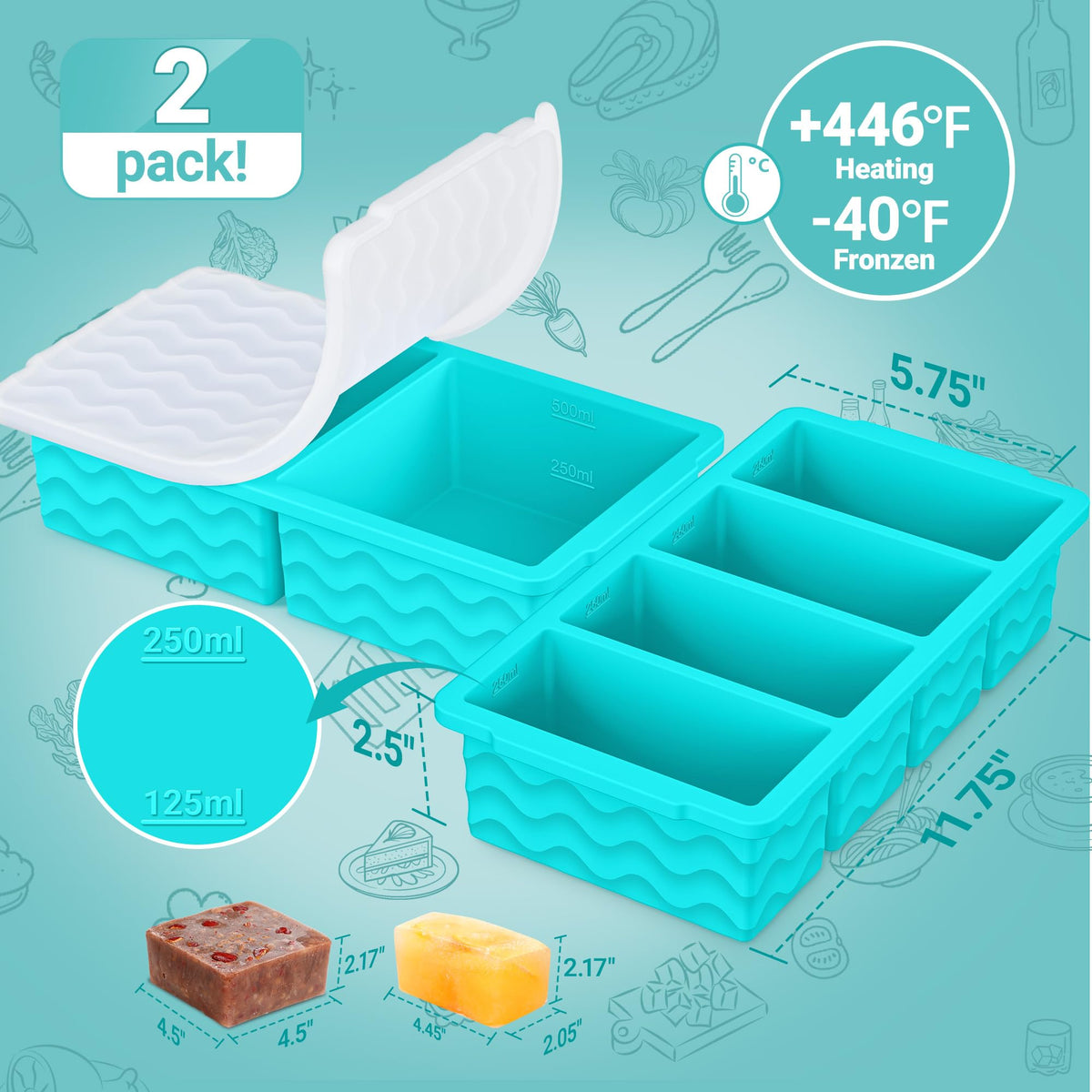 Aopigavi silicone freezer tray 4-cavity with lid for meal prep.