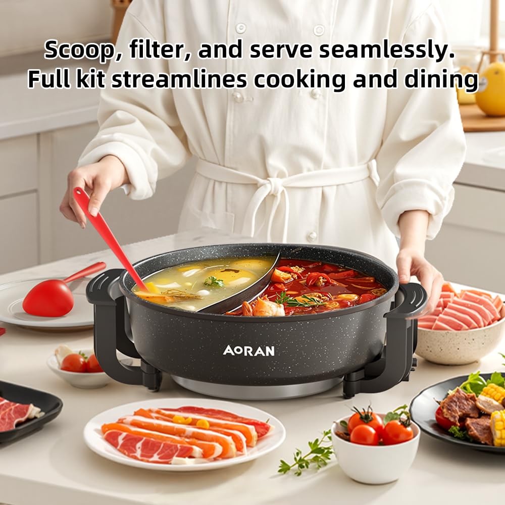 Dual cooking zones support spicy or mild flavors side-by-side.