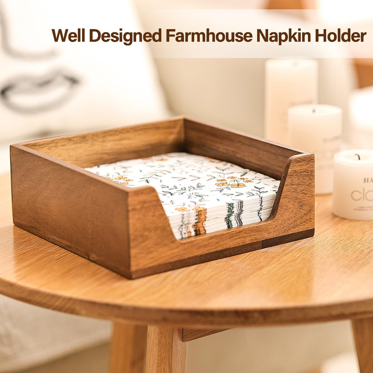 Aoravvik farmhouse-style napkin holder showcases wood grain detail.