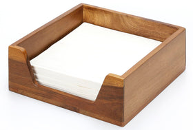 Aoravvik napkin holder front view with natural acacia wood and compact footprint.