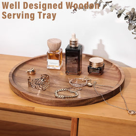 Aoravvik round tray keeps nightstand essentials neatly within reach.
