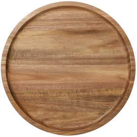 Aoravvik round wooden tray in acacia with a smooth, polished finish for chic tabletop decor.
