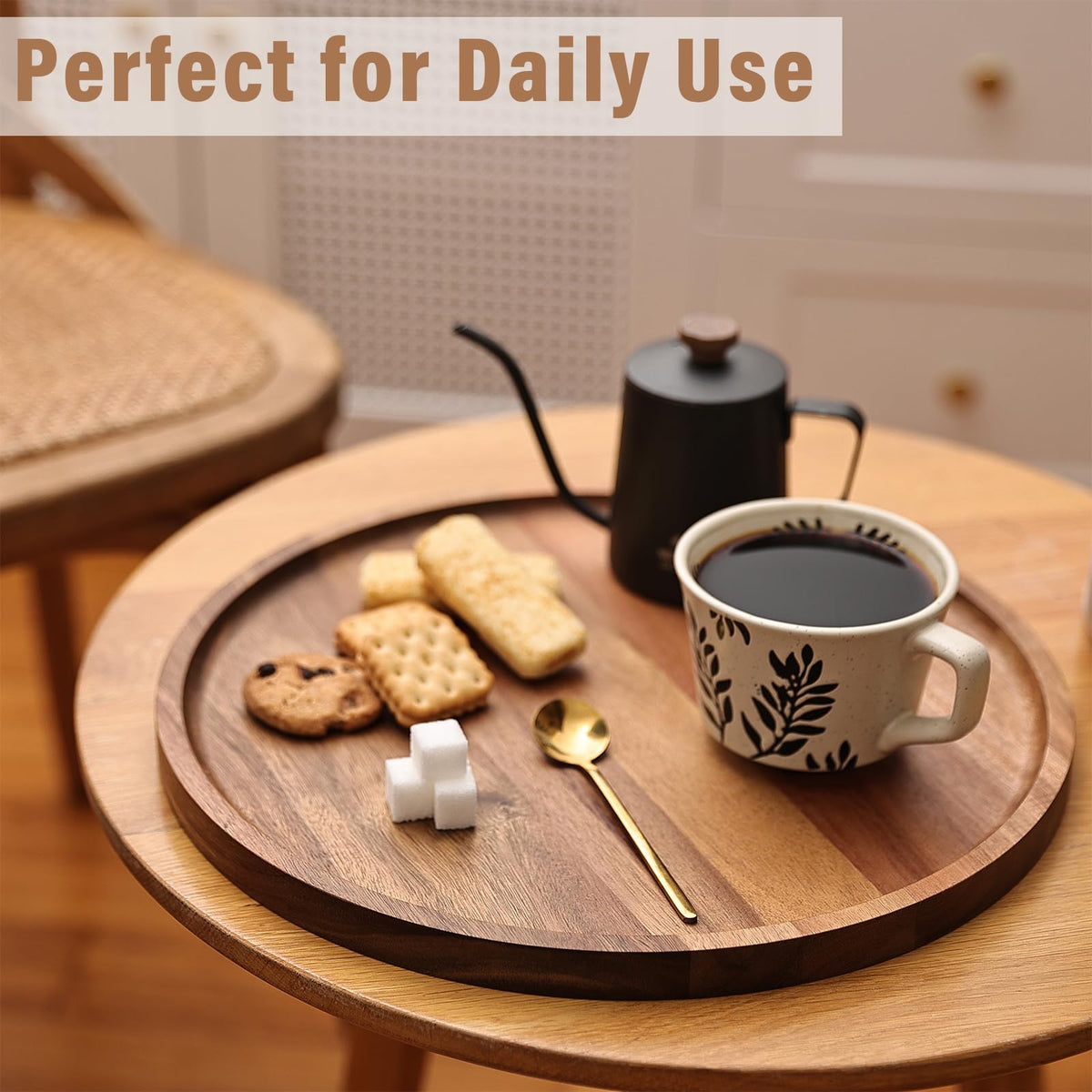 Aoravvik wooden tray organizes jewelry, cosmetics, and small items.