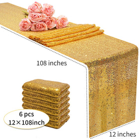 Aorokugatsu gold sequin table runner six-pack provides coordinated decor for multiple tables.