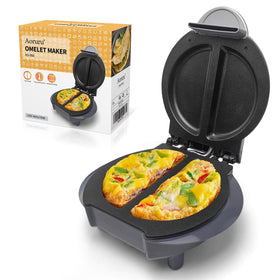Aoruru Electric Omelet Maker front view showing compact design for quick breakfasts.