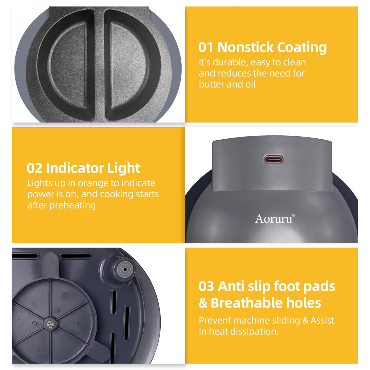 Aoruru Electric Omelet Maker ready-to-cook indicator lights up for precise timing.