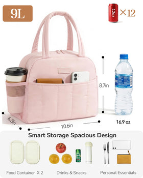 Aosbos Puffer Lunch Bag interior with organized pockets keeps snacks neatly separated.