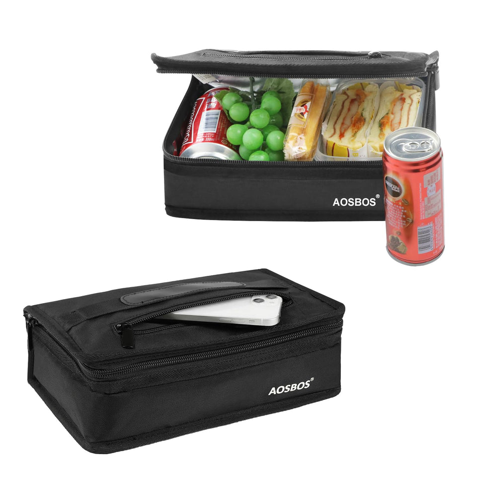 Aosbos small insulated lunch bag exterior in black for easy work lunches.