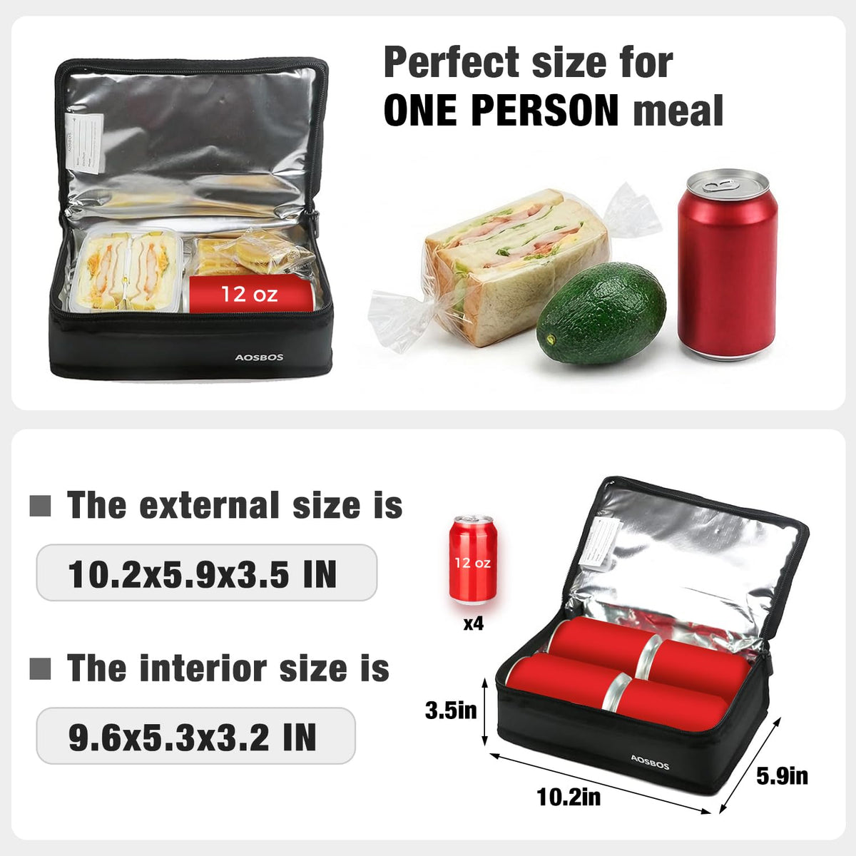 Aosbos small insulated lunch bag interior showing food-grade aluminum lining.