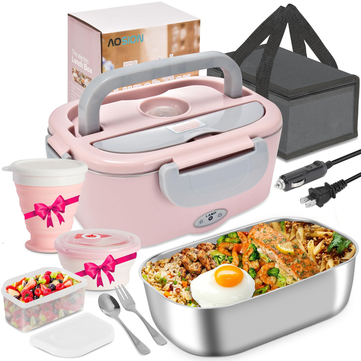 AOSION electric lunch box exterior view, portable design for on-the-go meals
