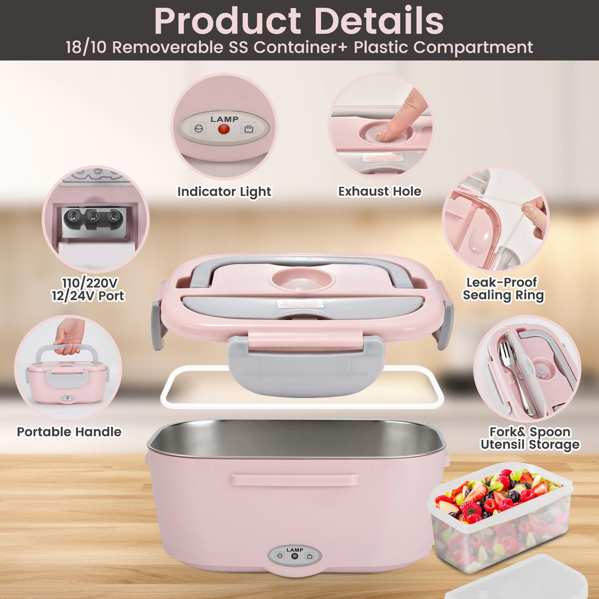 AOSION lunch box with dishwasher-safe lid and container for easy cleaning