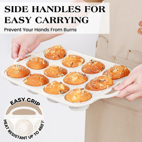 AOTASO pan close-up: flexible cups help release muffins cleanly.