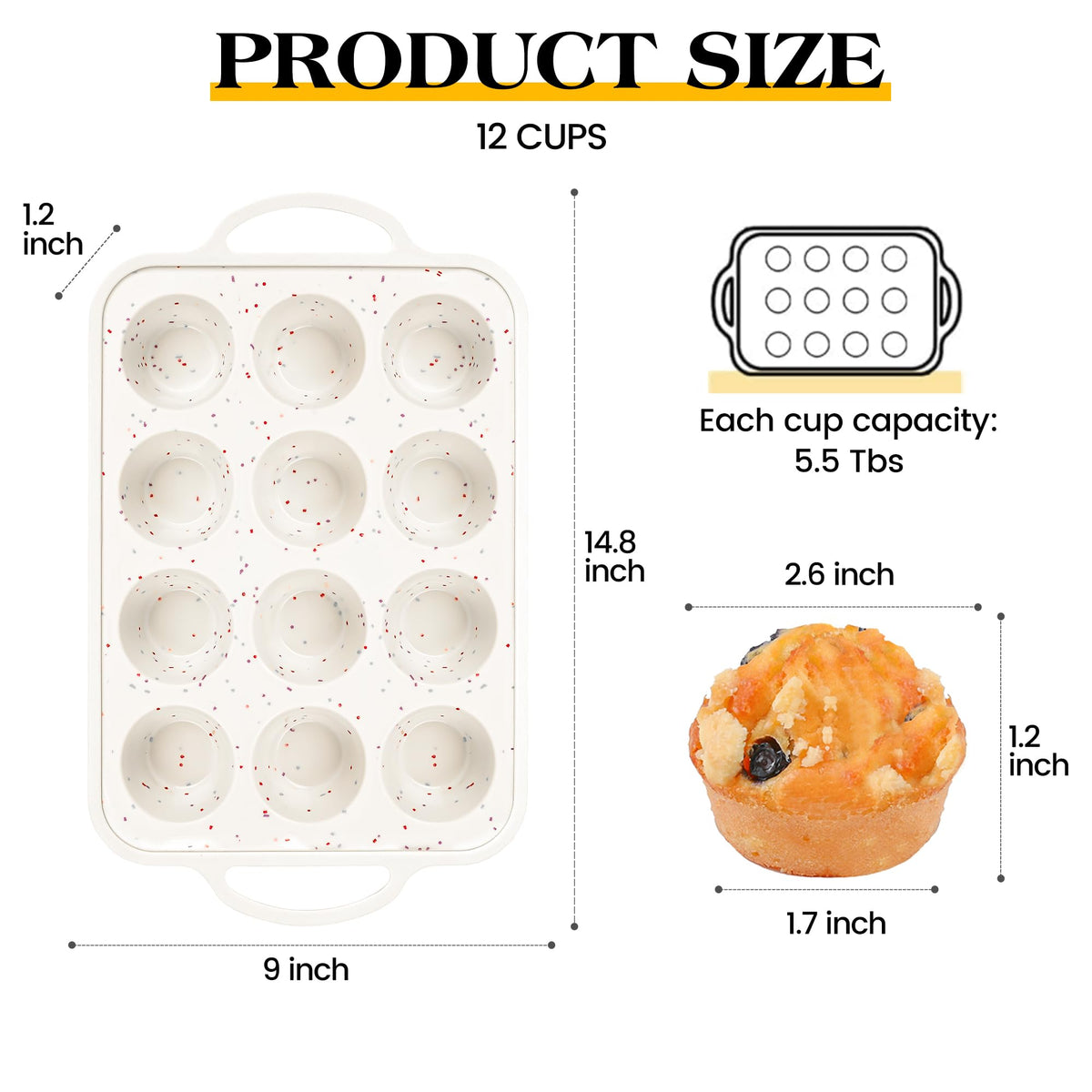 AOTASO silicone muffin pan in use; batter fills each cup smoothly.